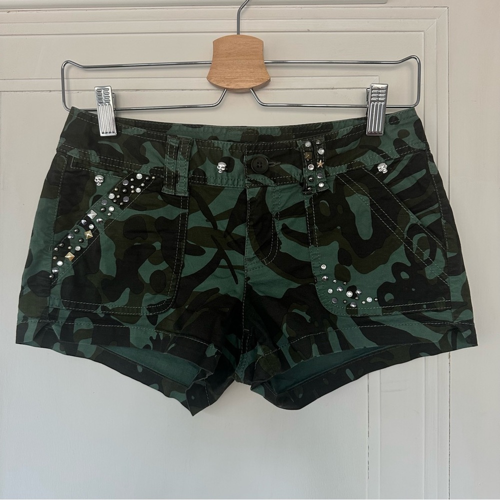 Express camo studded shorts
